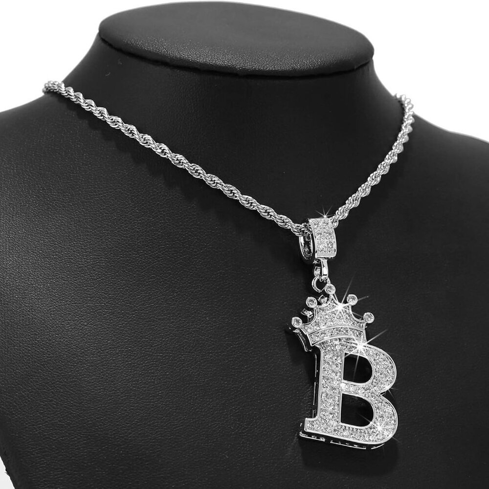 A-Z Letters Crown Necklace - 18k Gold Plated Twister Chain With Cubic Zirconia View 4